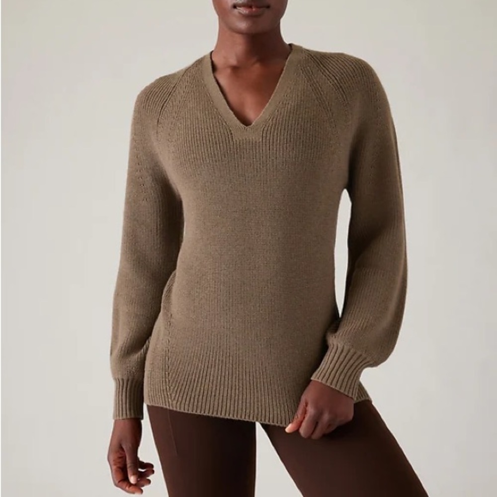 Athleta Taupe V-Neck Sweater